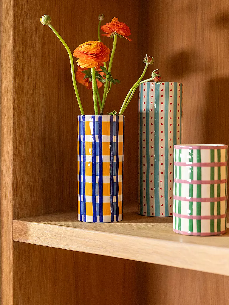 &K AMSTERDAM | Vase CLASH CHECK Bunt | blau