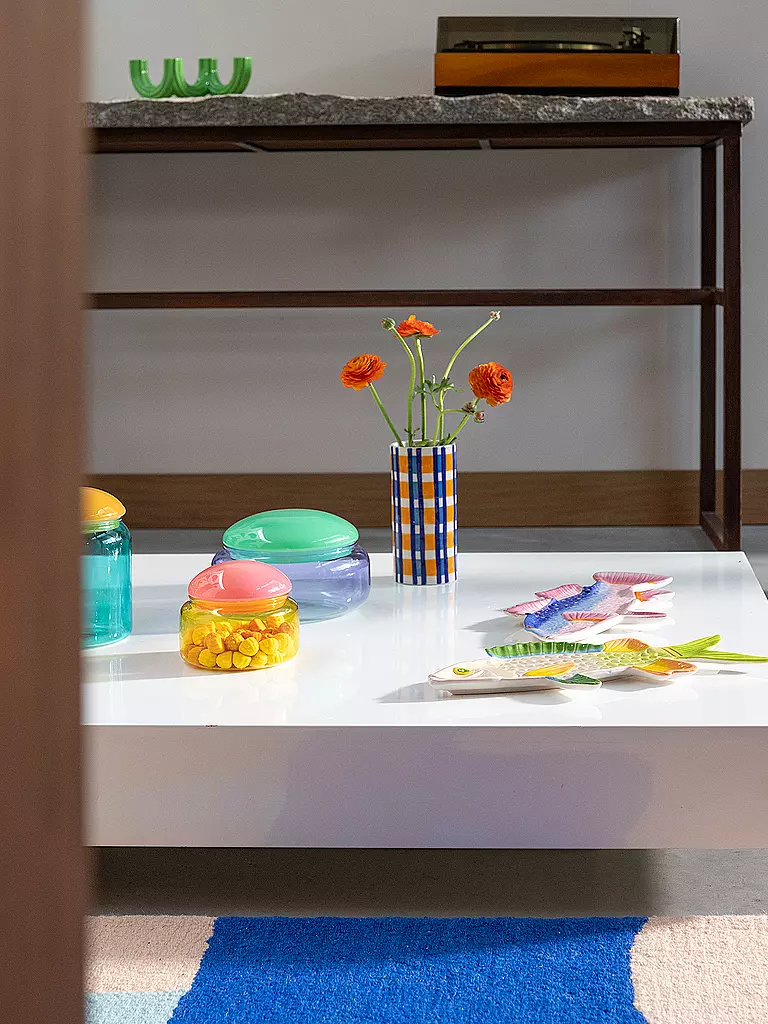 &K AMSTERDAM | Vase CLASH CHECK Bunt | blau