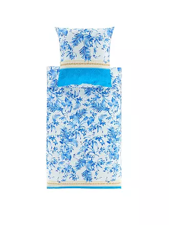 BASSETTI | Satin Bettwäsche IBISCUS 70x90cm/140x200cm Weiss/Blau | beige