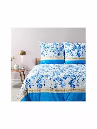 BASSETTI | Satin Bettwäsche IBISCUS 70x90cm/140x200cm Weiss/Blau | beige