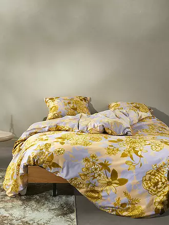 ESSENZA | Satin Bettwäsche FLORE 70x90cm/140x200cm Yellow Straw | dunkelblau