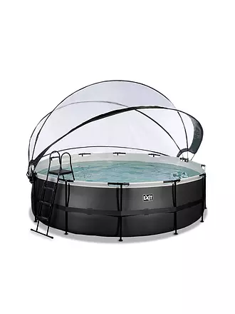 EXIT TOYS | Black Leather Pool 488x122cm mit Abdeckung und Sandfilter- und Wärmepumpe - schwarz | 