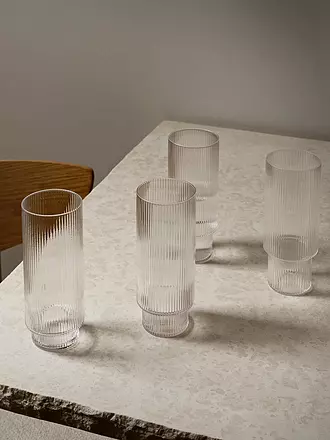 FERM LIVING | Longdrink Glas 4-er Set RIPPLE Smoked Grey | transparent