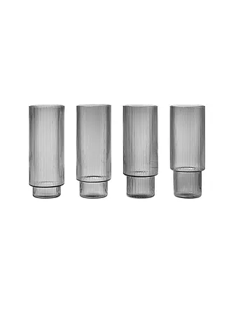 FERM LIVING | Longdrink Glas 4-er Set RIPPLE Smoked Grey | transparent