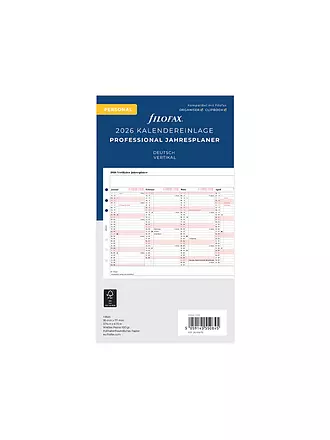 FILOFAX | Kalendereinlage Jahresplaner Deutsch Personal 2026 | weiss