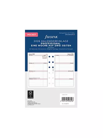 FILOFAX | Kalendereinlage Professional Pocket Woche Deutsch 2026 | weiss