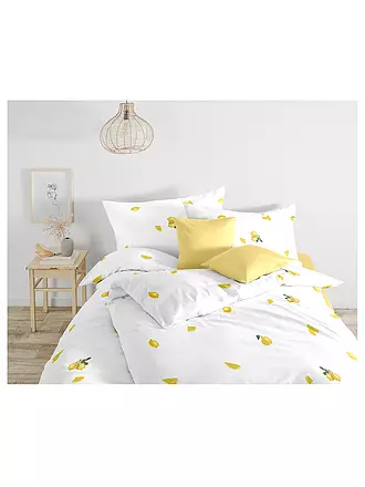FLEURESSE | Satin Bettwäsche  AMALFI 70x90cm / 140x200cm Weiss/Zitrone | weiss