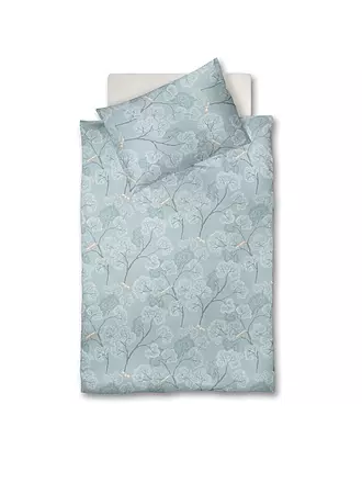 FLEURESSE | Satin Bettwäsche MODERN GARDEN 70x90cm/140x200cm | hellblau