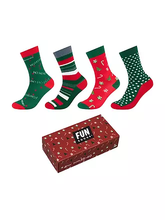 FUN SOCKS | Herren Socken CHRISTMAS BOX 4-er Pkg. chinese red | grün