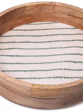 FYNCH HATTON | Holztablett 32cm groß SINGA Lemon Stripe | dunkelgrün