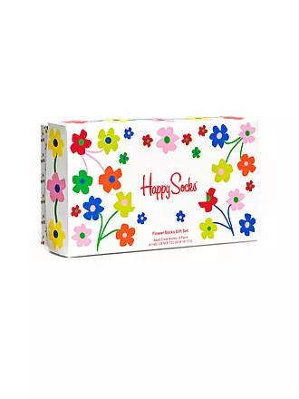 HAPPY SOCKS | Damen Socken Geschenkbox FLOWER 3-er Pkg. 36-40 medium pink | weiss