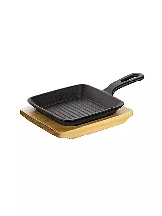 KÜCHENPROFI | Grill-/Servierpfanne mit Holzbrett 23x13,5cm | schwarz