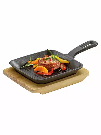 KÜCHENPROFI | Grill-/Servierpfanne mit Holzbrett 23x13,5cm | schwarz
