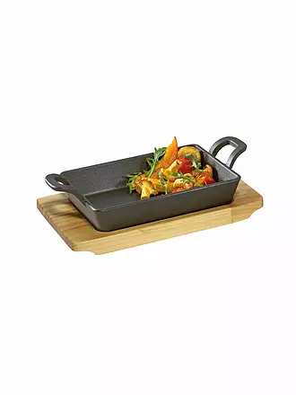 KÜCHENPROFI | Servierpfanne eckig mit Holzbrett 21,5x12,5cm | schwarz