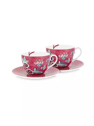 PIP STUDIO | Cappuccinotasse mit Untertasse 2-er Set Small 280ml FLOWER FESTIVAL Light Blue | beere