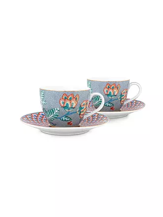 PIP STUDIO | Espressotasse mit Untertasse 2-er Set Small 120ml FLOWER FESTIVAL Light Blue | beere