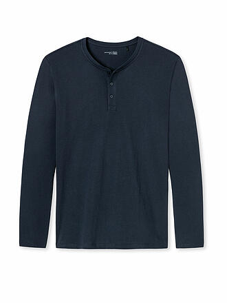 SCHIESSER | Pyjama Langarmshirt Weiss | blau