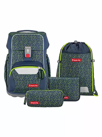 STEP BY STEP | Schultaschen Set 4tlg BASIS Anthrazit Triangles | grün