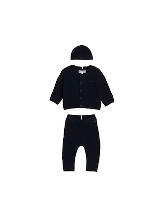 TOMMY HILFIGER | Baby Set 3-tlg Strickjacke, Mütze und Strickhose | dunkelblau