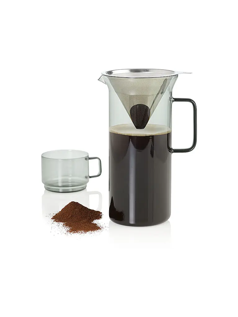 AD HOC | Kaffeebereiter IMPACT 1000ml Glas Grey Edelstahl | hellgrau