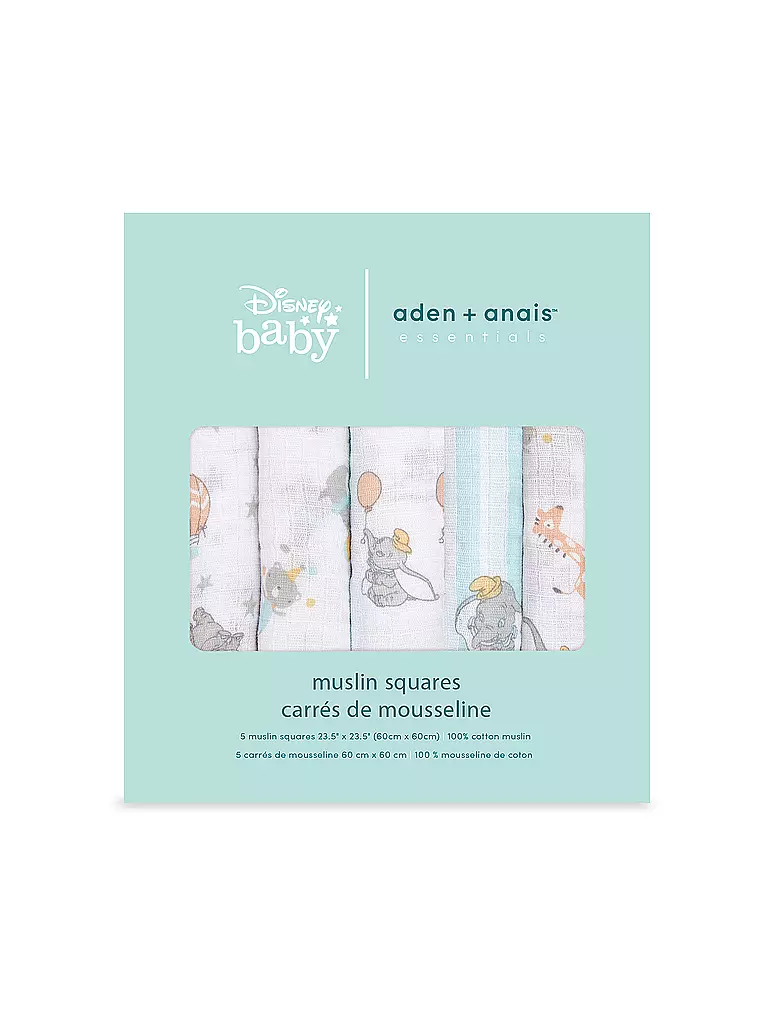 ADEN + ANAIS | Stoffwindeln 5er Pkg Muslin Dumbo New Heights | weiss