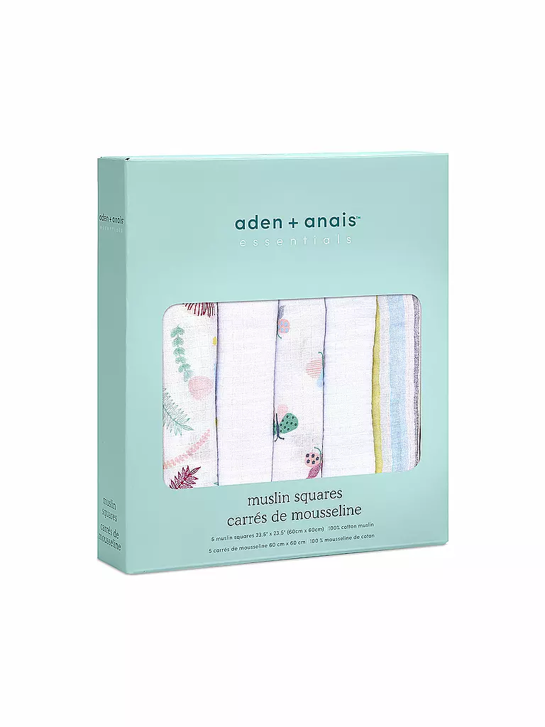 ADEN + ANAIS | Stoffwindeln 5er Pkg Muslin Flora Fauna | weiß