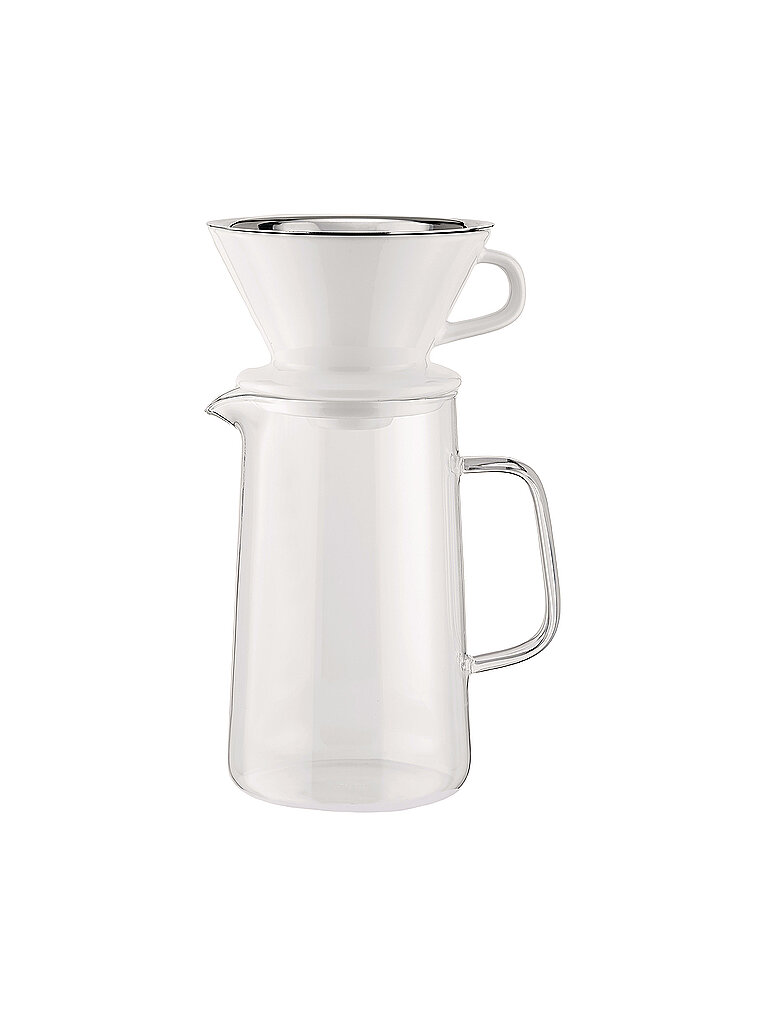 ALESSI Kaffee Set 3-tlg SLOW COFFEE Glas/Weiss/Edelstahl