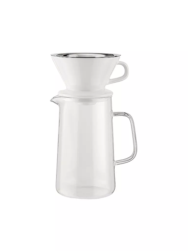 ALESSI | Kaffee Set 3-tlg SLOW COFFEE Glas/Weiss/Edelstahl | transparent