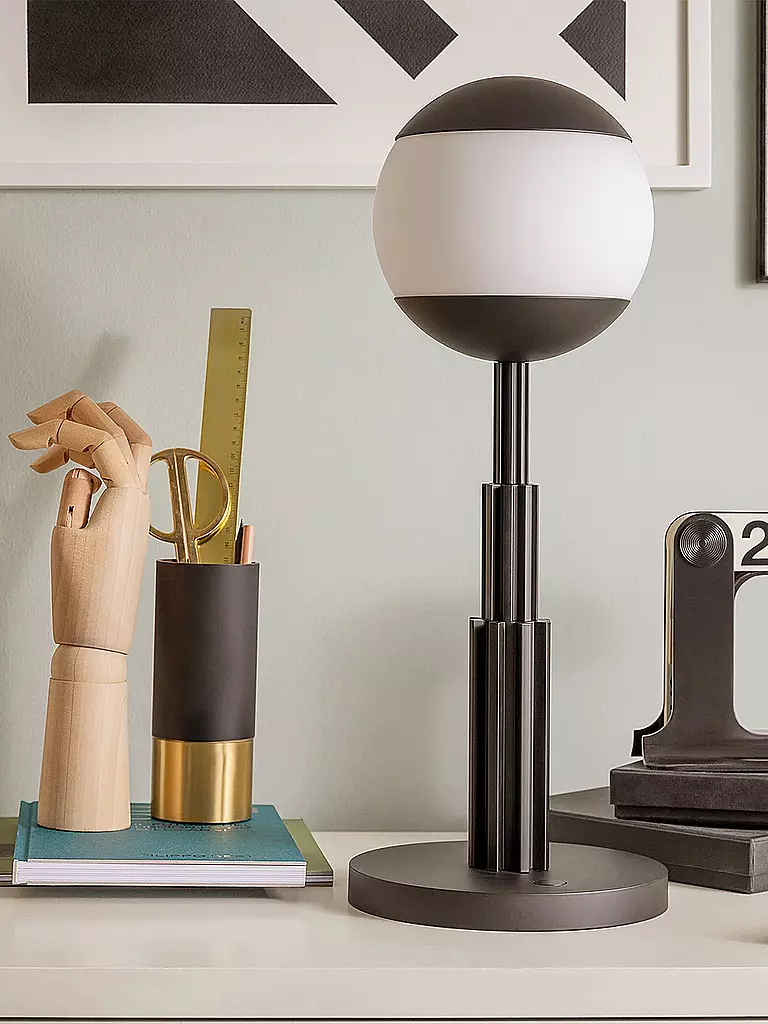 ALESSI | Tischleuchte Aldo Rossi Alu Schwarz Glas | hellgrau