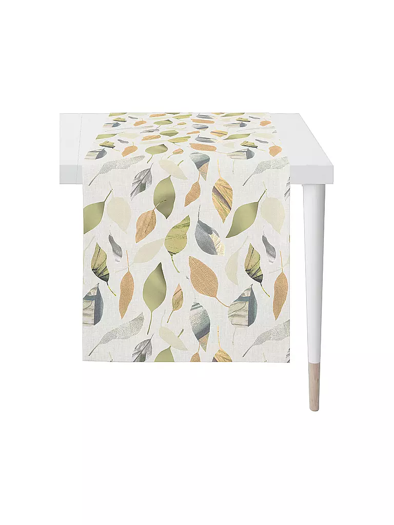 APELT | Tischläufer 140x48cm SEASON Weiss/Blätter | weiss