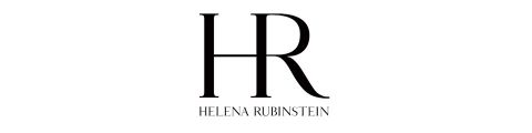 Schwarze Buchstaben „HR“ in einer stilvollen Schriftart, darunter in kleinerer Schrift „Helena Rubinstein“. Weißer Hintergrund.