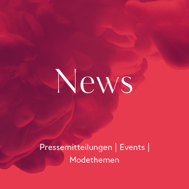 Roter Hintergrund mit wirbelnden Wolken und dem Wort „News“ in der Mitte. Darunter in kleinerer Schrift: „Pressemitteilungen | Events | Modethemen.“