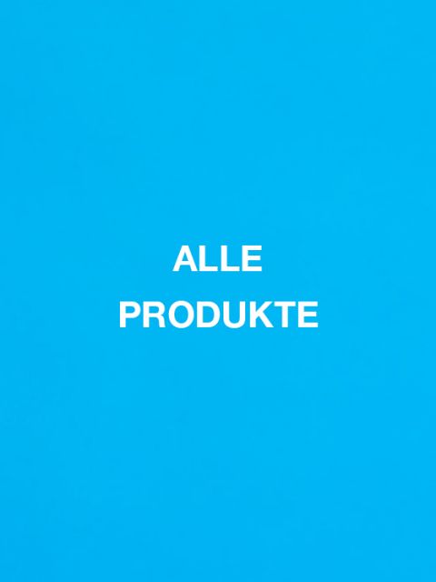 Das Bild zeigt den Schriftzug „ALLE PRODUKTE“ in Weiß, zentriert auf einem hellblauen Hintergrund.