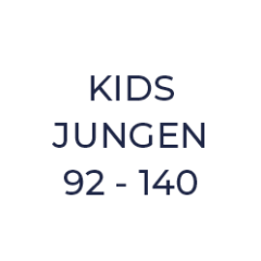 Text „KIDS JUNGEN 92 – 140“ in Dunkelblau auf weißem Hintergrund.