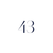 Das Bild zeigt die Zahl „43“ in einer eleganten, dünnen schwarzen Schriftart auf einem schlichten weißen Hintergrund.