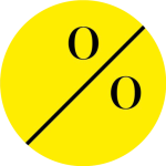 Ein gelber Kreis mit einem schwarzen Prozentsymbol (%) in der Mitte.