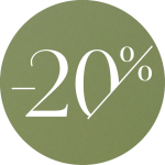 Ein grüner Kreis mit dem Text „-20 %“ in Weiß zeigt einen Rabatt oder eine Ermäßigung von 20 % an.