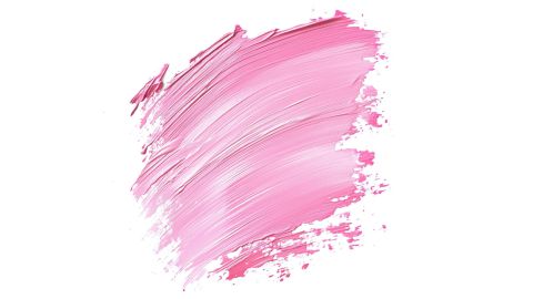 Ein strukturierter Pinselstrich aus rosa Farbe auf weißem Hintergrund mit unterschiedlichen Schattierungen und Streifen, die einen dynamischen, künstlerischen Effekt erzeugen.