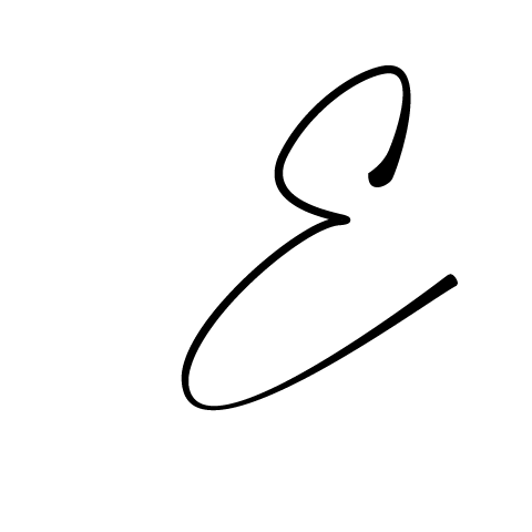 Ein einfacher, schwarzer, handgeschriebener Kleinbuchstabe "e" auf einem hellgrauen Hintergrund.