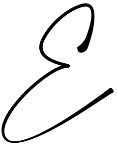 Ein großer, schwarzer, kursiver Kleinbuchstabe "e" auf einem schlichten weißen Hintergrund.