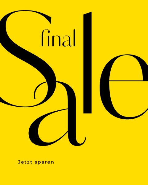 Gelber Hintergrund mit großem schwarzem Schriftzug „Final Sale“. Darunter steht in kleinerer Schrift „Jetzt sparen“.