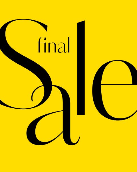 Gelber Hintergrund mit großem schwarzem Schriftzug „Sale“ und kleinerem Schriftzug über dem „a“, der lautet: „final“.