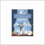 Das Buchcover von „Schwanensee“ zeigt eine Ballerina, die mit einem Partner auf der Bühne tanzt, umgeben von blauen Vorhängen und weiteren Ballerinas im Hintergrund.