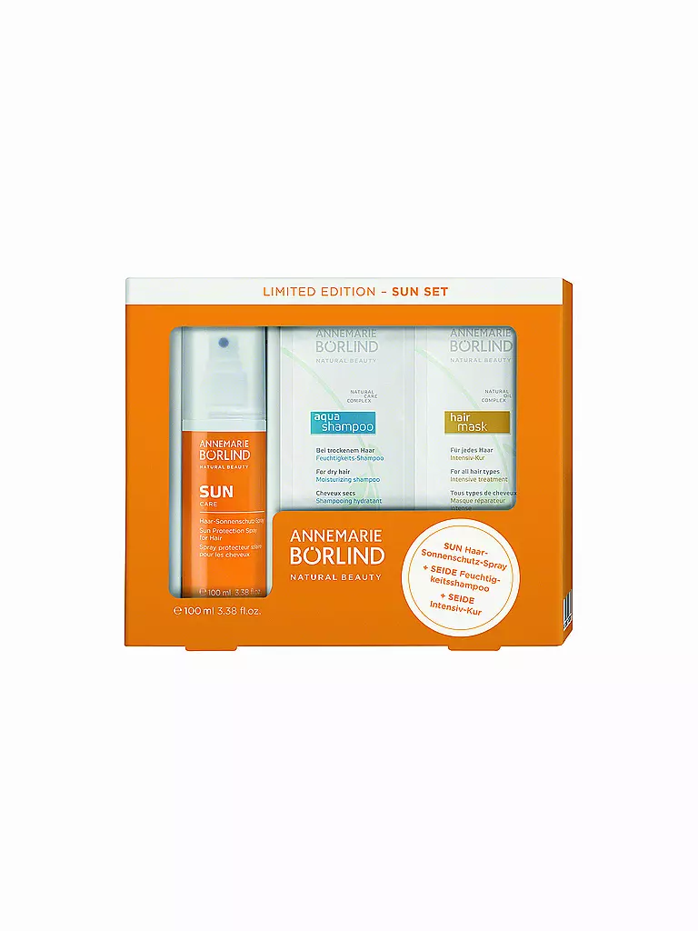 BÖRLIND | SUN Haar-Sonnenschutz-Spray 100ml (plus SEIDE Feuchtigkeitsshampoo plus Intensiv-Kur) | transparent