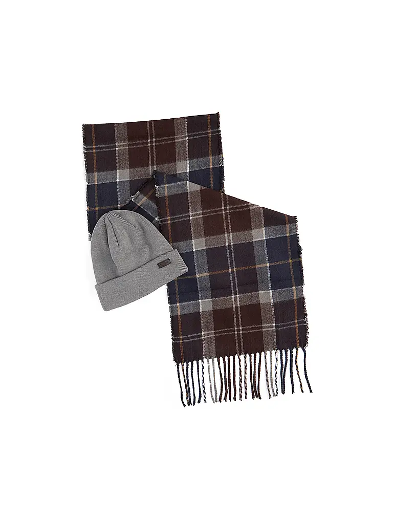 BARBOUR | Geschenkset 2-teilig Schal und Mütze SWINTON CHRISTMAS | Grau