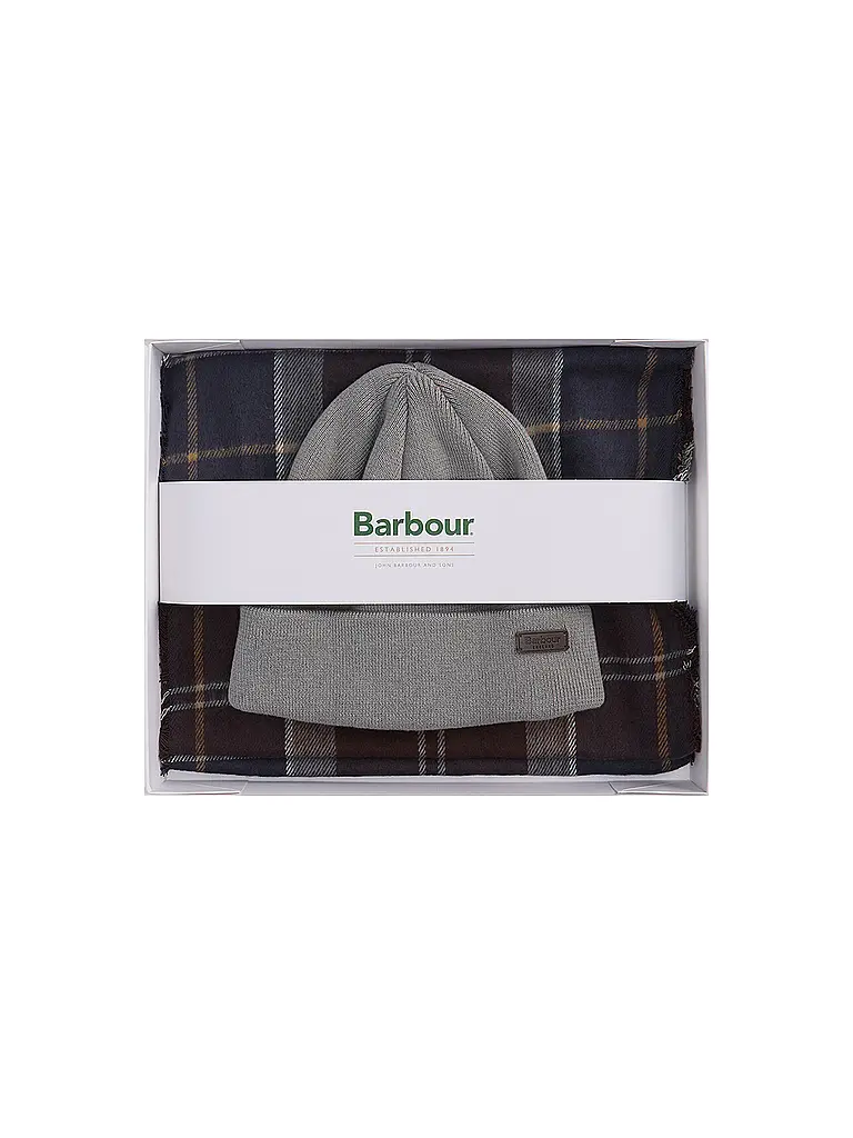 BARBOUR | Geschenkset 2-teilig Schal und Mütze SWINTON CHRISTMAS | Grau