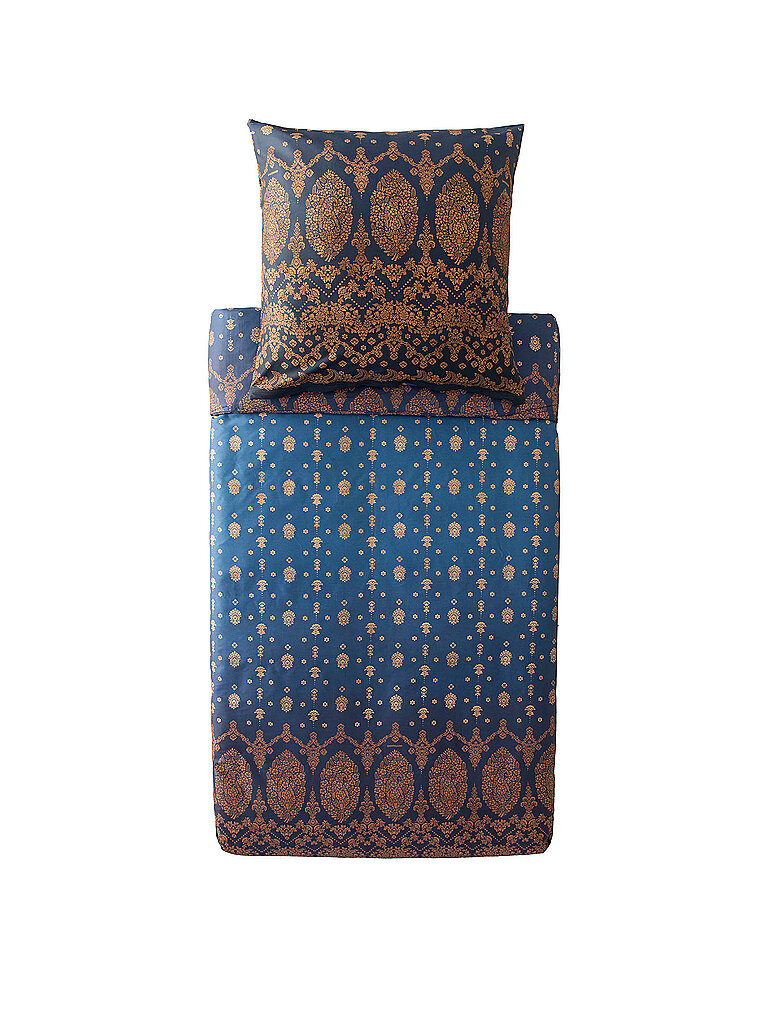BASSETTI Satin Bettwäsche 70x90cm / 140x200cm GOLD DECOR Blau dunkelblau