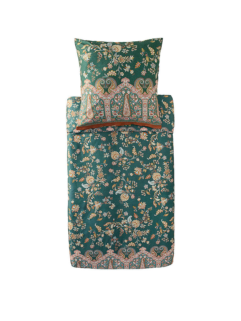 BASSETTI Satin Bettwäsche 70x90cm / 140x200cm INDIAN ROSES Gruen dunkelgrün