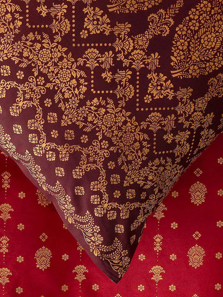 BASSETTI | Satin Bettwäsche  70x90cm / 140x200cm GOLD DECOR Bordeaux |