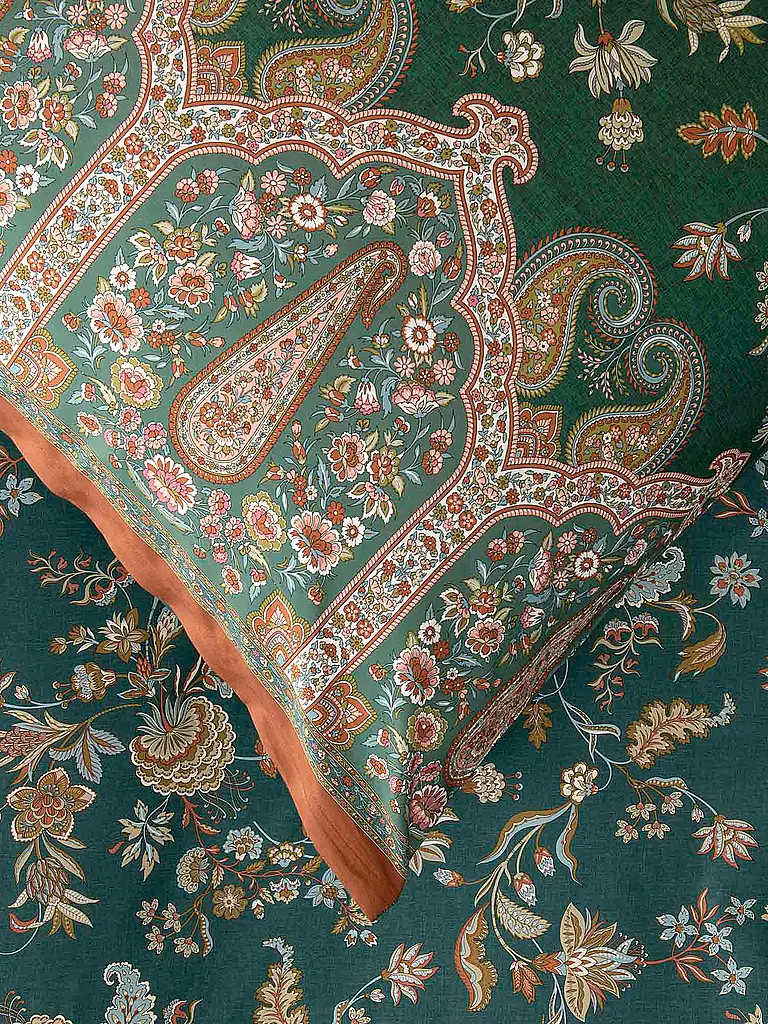BASSETTI | Satin Bettwäsche 70x90cm / 140x200cm INDIAN ROSES Gruen | dunkelgrün